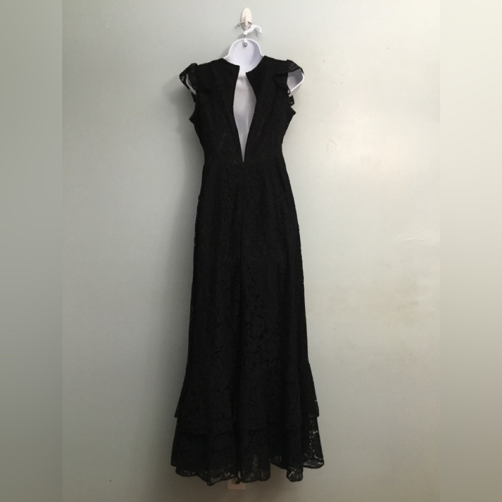 DALIA MACPHEE Black Sheath Maxi Dress with Flutter Cap Sleeves and Crew Neck - Picture 11 of 16